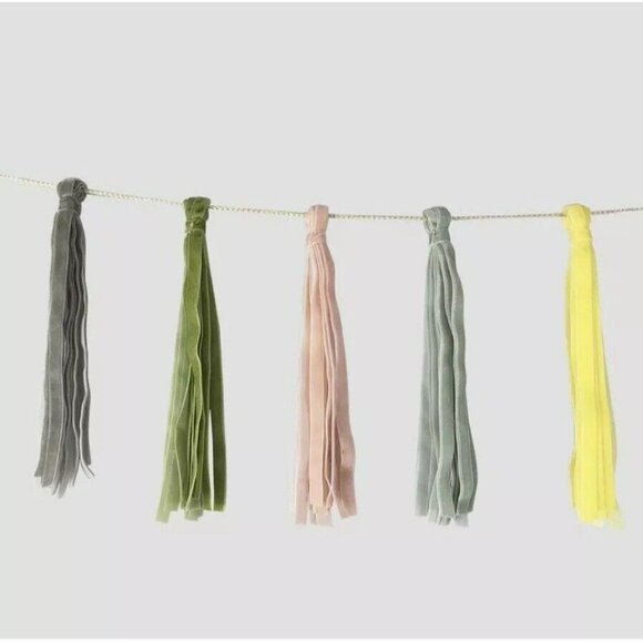 Threshold Tassel Garland Pastel Yellow Gray Green Pink 60” x 8” - Picture 2 of 3